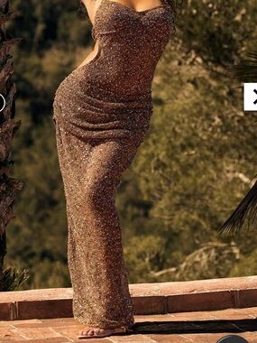 REVOLVE Bronze Sequin Slip Maxi Dress
